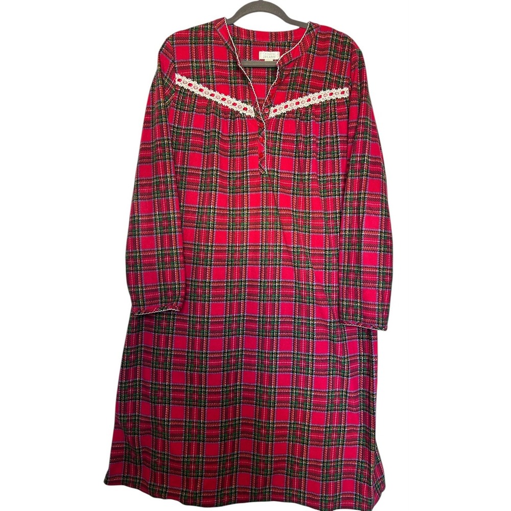 Celestial Dreams Women's XL (16/18) Red Plaid Long sleeve Maxi Fleece  Gown